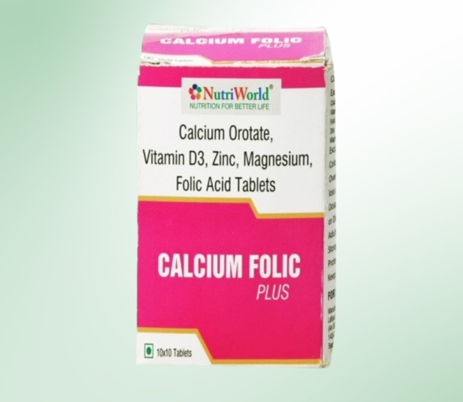 <h2>NutriWorld Calcium Folic Plus – Best Supplement for Bone & Immunity Support</h2> <p><strong>NutriWorld Calcium Folic Plus</strong> strengthens your bones and enhances overall health! It contains <strong>Calcium Orotate</strong>, which provides <strong>95% absorption</strong>, making it far more effective than regular calcium supplements.</p>  <p>Enriched with <strong>zinc, magnesium, vitamin D3</strong>, and <strong>folic acid</strong>, it helps improve bone strength, boost immunity, support muscle function, and promote <strong>pregnancy health</strong>.</p>  <p>Ideal for <strong>men, women, and seniors</strong>, this daily supplement is perfect for achieving <strong>stronger bones, better immunity, and a healthier life</strong>!</p>