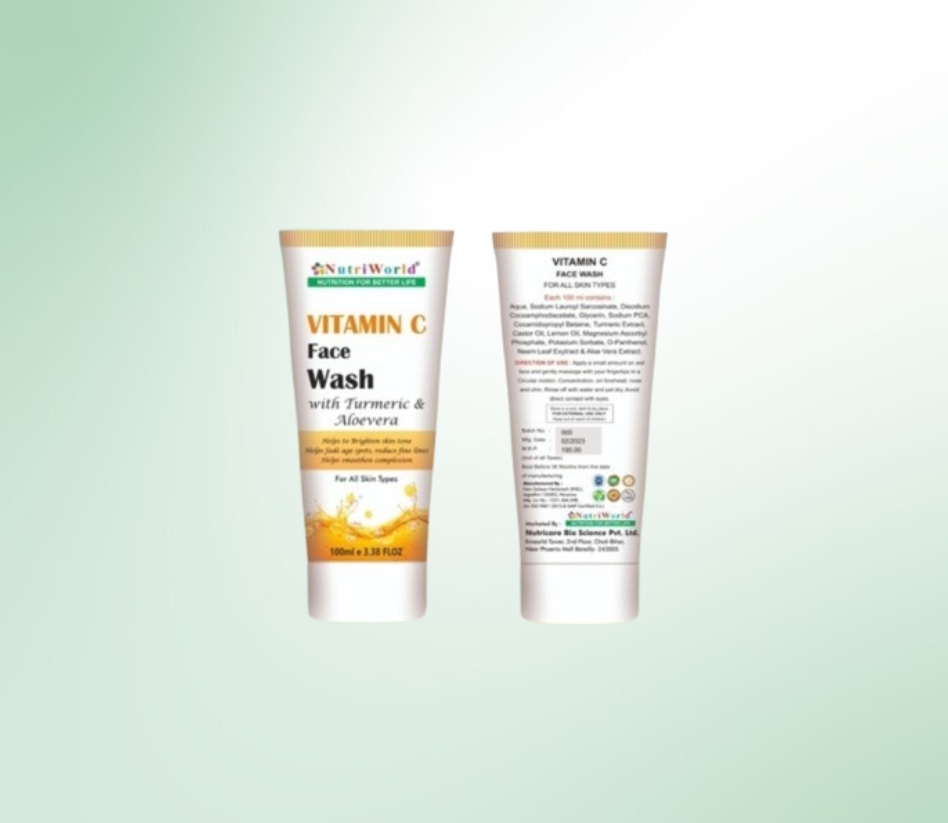 Nutriworld Vitamin C Face Wash – Glow & Hydration :   Brighten and refresh your skin with Nutriworld Vitamin C Face Wash! Infused with Vitamin C, Aloe Vera, and Turmeric Extract, this face wash deeply cleanses, hydrates, and revitalizes dull skin. It helps reduce dark spots, prevent acne, and bring out your skin’s natural glow. Suitable for all skin types, it’s your daily skincare essential for a fresh and healthy complexion!