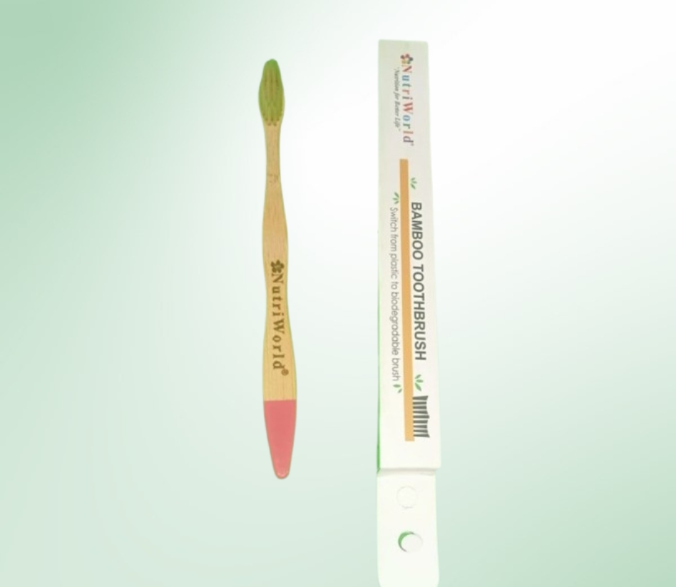 Nutriworld Bamboo Toothbrush – A Sustainable Choice for Your Smile:    Nutriworld Bamboo Toothbrush is an eco-friendly alternative to plastic toothbrushes, crafted with a biodegradable bamboo handle and natural bamboo fiber bristles. It provides gentle yet effective cleaning while reducing plastic waste and environmental harm. With its plastic-free design, this toothbrush ensures a safer, healthier oral care routine for you and the planet. Switch to Nutriworld Bamboo Toothbrush and make a positive impact today!