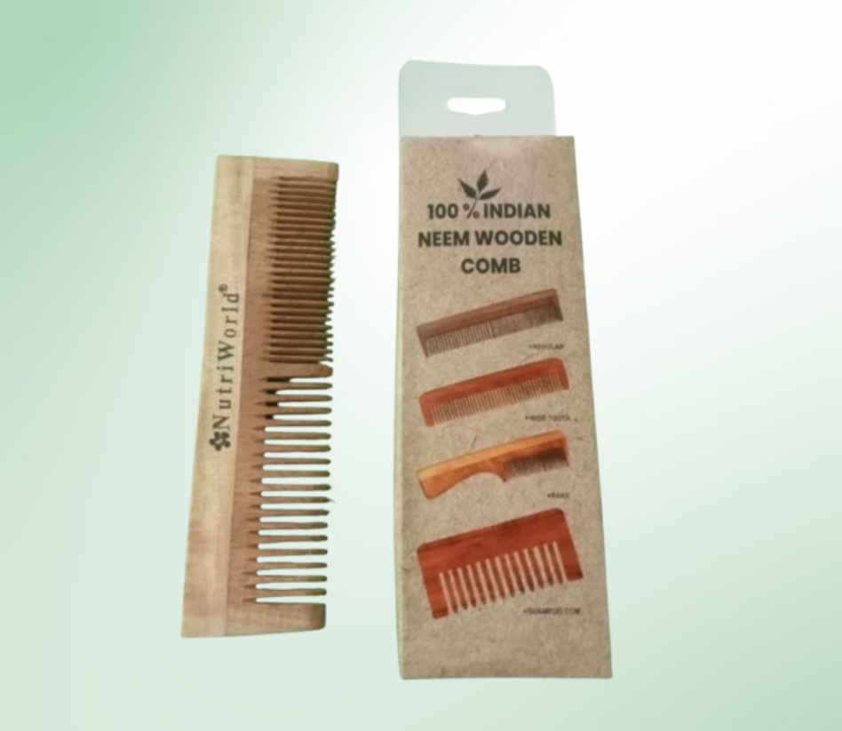 Nutriworld Neem Wood Comb – A Natural Choice for Healthy Hair :   Nutriworld Neem Wood Comb is crafted from pure neem wood, offering a gentle and eco-friendly alternative to plastic combs. It helps reduce hair fall, dandruff, and scalp infections while promoting blood circulation and hair growth. With its anti-bacterial and anti-fungal properties, this chemical-free comb ensures smoother, shinier, and healthier hair. Make the switch to Nutriworld Neem Wood Comb for a sustainable and nourishing hair care routine!