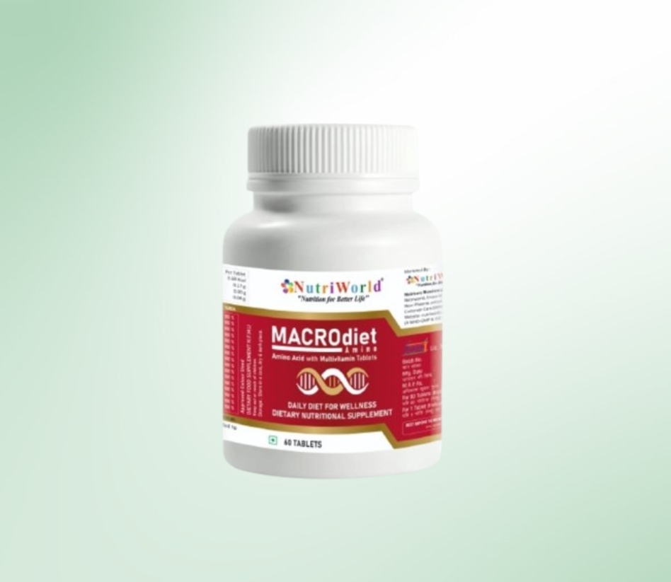 <p><strong>MACROdiet by Nutriworld</strong> is a complete nutrition supplement enriched with essential amino acids, vitamins, and minerals. It helps boost immunity, enhance energy levels, and support overall well-being. Ideal for those facing weakness, hair fall, or low hemoglobin. Take 11 tablets in the morning and 11 in the evening after meals for best results.</p>