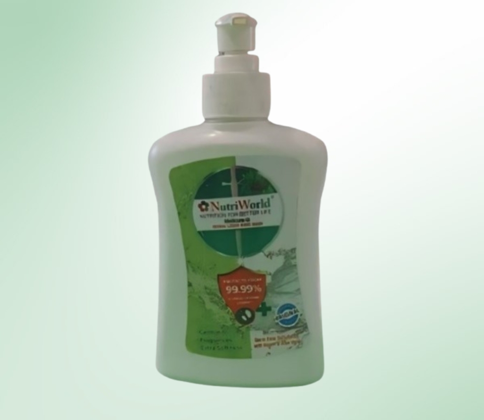 Nutriworld High-Quality Hand Wash – Gentle & Germ-Free Care  :   Nutriworld Hand Wash is enriched with Neem, Tulsi, and Aloe Vera to provide deep cleansing while keeping your hands soft and hydrated. Its antibacterial properties protect against germs and bacteria without drying out the skin. Made with natural ingredients, it safe for all age groups. Keep your hands clean, fresh, and healthy with every wash!