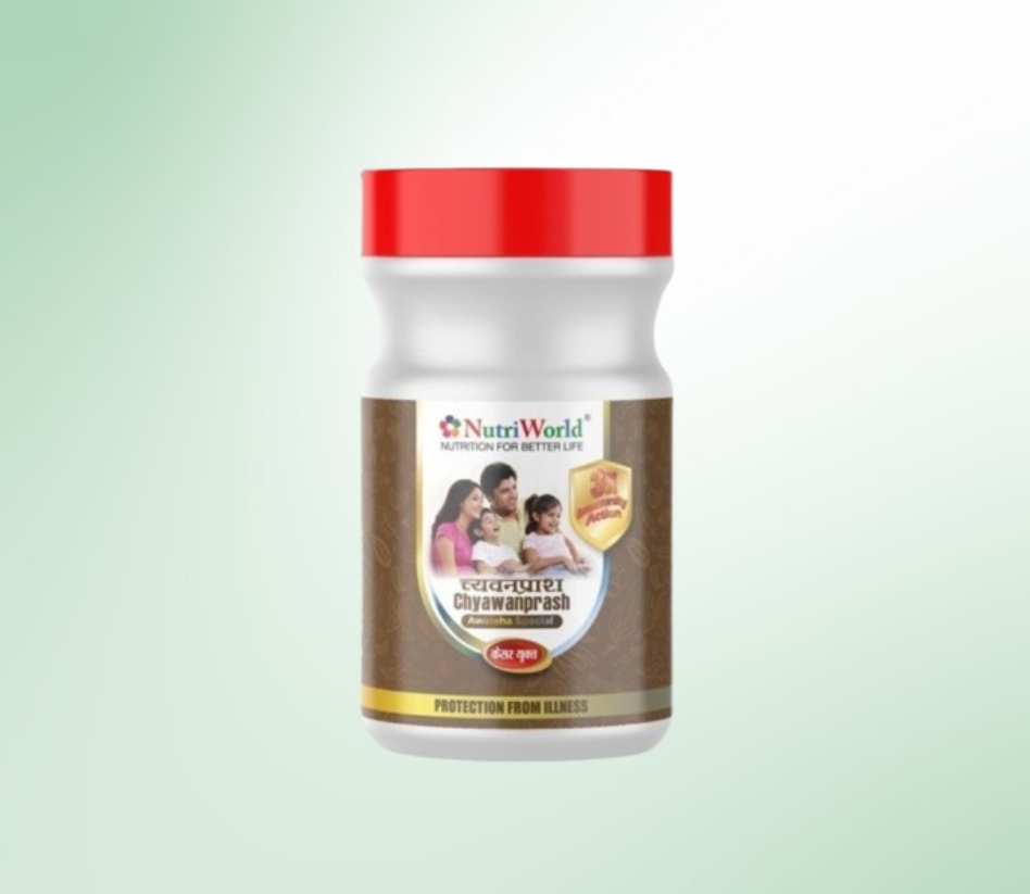 <p><strong>NutriWorld Chyawanprash</strong> is made using traditional Ayurvedic methods to strengthen immunity, boost energy, and maintain overall health. It improves digestion, enhances skin and hair health, and supports mental and physical balance. Completely natural and safe, its the perfect blend of purity and quality.</p>