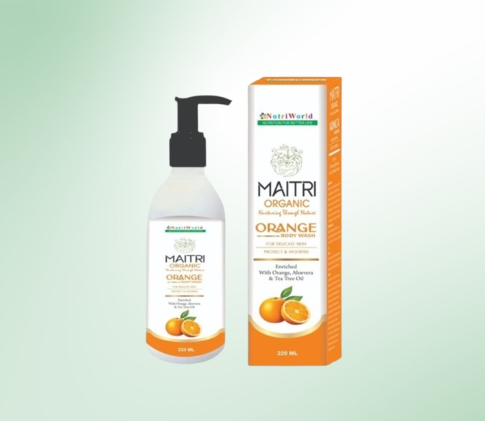 NutriWorld Organic Orange Body Wash – Refresh & Nourish Your Skin :  NutriWorld Organic Orange Body Wash is a natural, skin-loving formula enriched with Orange Oil, Aloe Vera, Tea Tree Oil, Vitamin E, and Wheat Germ Oil. This refreshing blend deeply cleanses, hydrates, and revitalizes your skin while preserving its natural moisture balance. Orange Oil provides a fresh, citrusy fragrance, Aloe Vera soothes and softens, Tea Tree Oil fights bacteria, Vitamin E nourishes, and Wheat Germ Oil improves skin texture. Gentle and safe for daily use, this body wash leaves your skin feeling refreshed, radiant, and beautifully nourished after every shower!