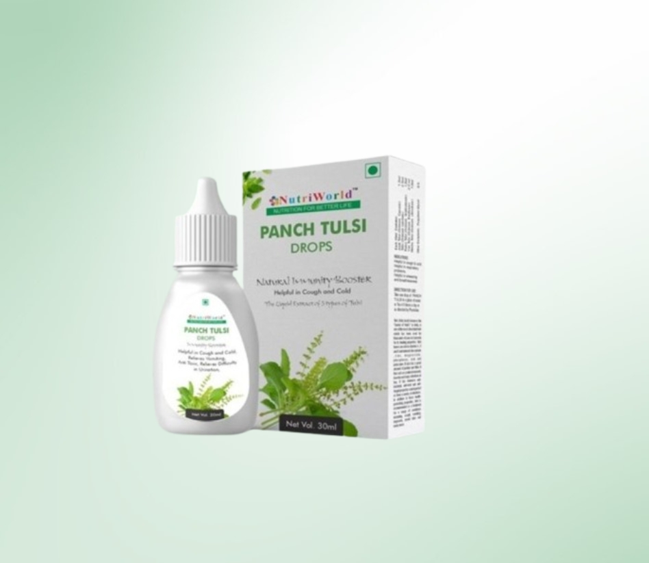 Panch Tulsi Drops – Natural Immunity Booster  :   A blend of five Tulsi types for cough, cold, stress, and heart health. Just 4-5 drops in water daily for overall well-being!
