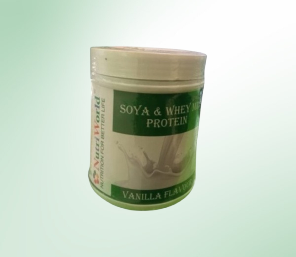  <h5>SW Protein – The Ultimate Protein Supplement</h5>     <p><strong>Brand:</strong> Nutriworld</p>     <p>SW Protein combines Soy Protein and Whey Protein to support muscle growth, recovery, and overall health. It helps boost immunity, promotes healthy hair, skin, and nails, and is enriched with Omega-3 fatty acids. Simply mix 1-2 scoops with milk or water for optimal daily nutrition. Trust Nutriworld for your health needs.</p>