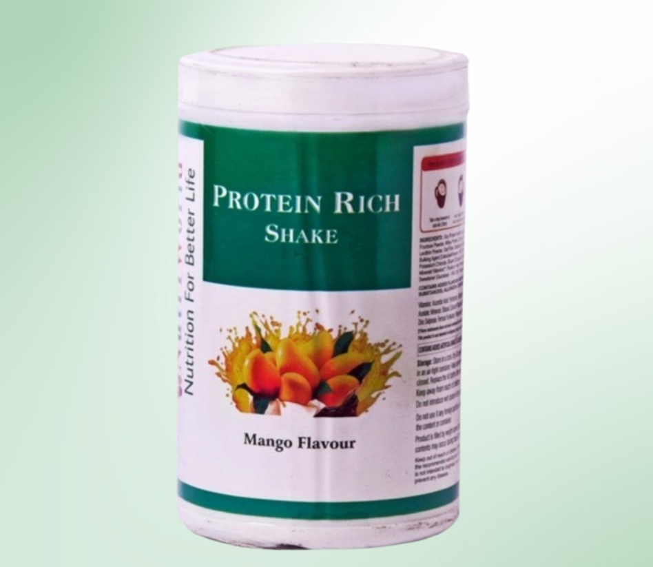 <h5>Protein Rich Shake</h5>  <p>Protein Rich Shake from NutriWorld offers high-quality protein with essential vitamins and minerals, supporting muscle growth, skin, hair, and nail health, while aiding weight management. It comes in Mango and Kulfi flavors.</p>