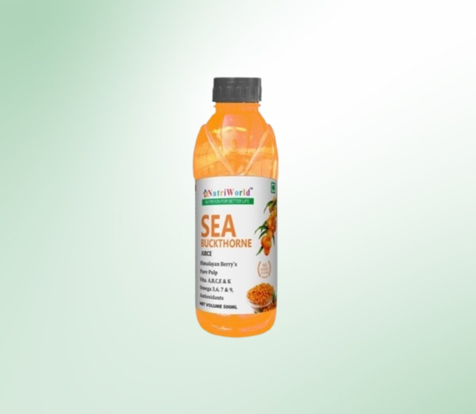 <h4>Nutriworlds Sea Buckthorn Juice – Natures Superfood</h4>         <p>Boost your health with Nutriworlds <strong>Sea Buckthorn Juice</strong>, packed with essential vitamins, omega fatty acids, and powerful antioxidants. It supports heart health, digestion, immunity, and skin rejuvenation. Take <strong>10-20 ml, 3 times a day</strong> for optimal wellness. Experience the magic of nature in every sip!</p>